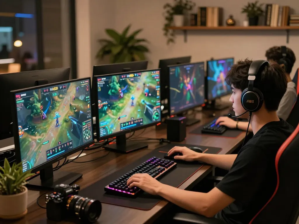 Engaging online gaming action at nk88 with player immersed in strategic gameplay