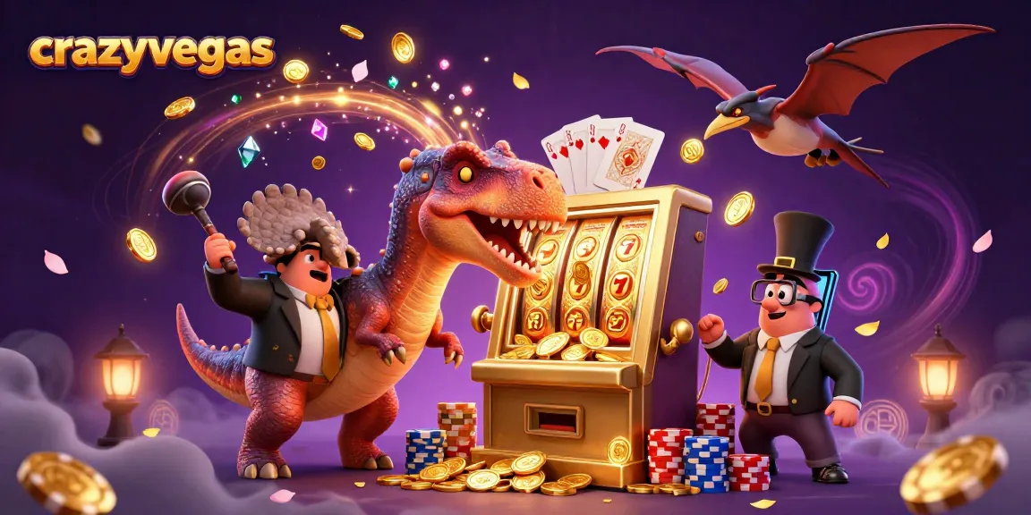 Experience thrilling wins at crazyvegas as a pachycephalosaurus hits a jackpot slot machine in a dynamic casino scene.