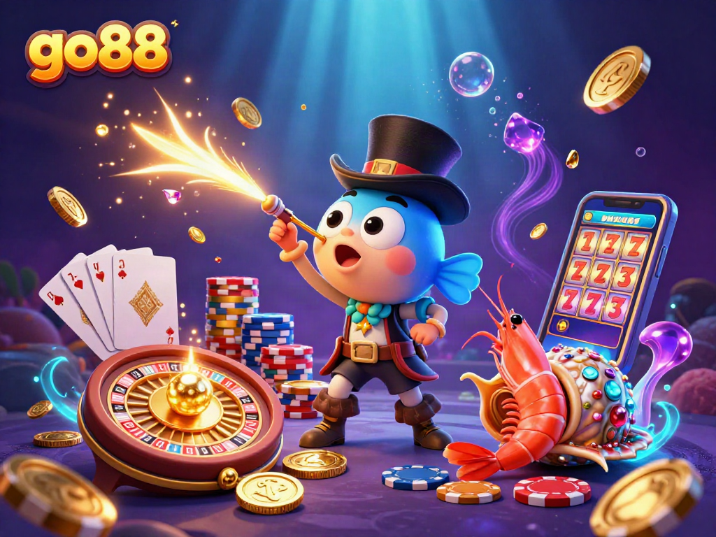 Experience the thrill of go88 with glowing treasures and vibrant casino elements from this captivating underwater scene.