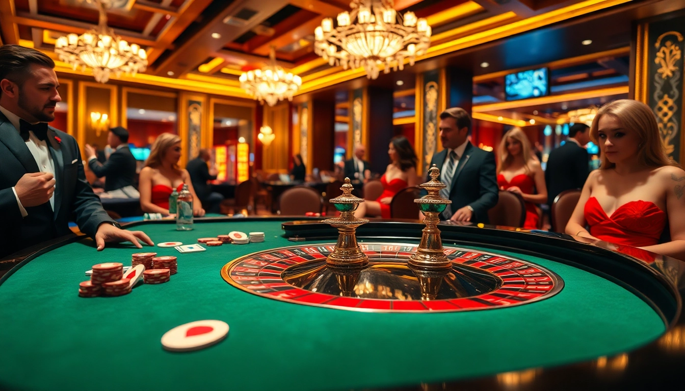 Engaging casino action with players around a roulette table emphasizing excitement and strategy.