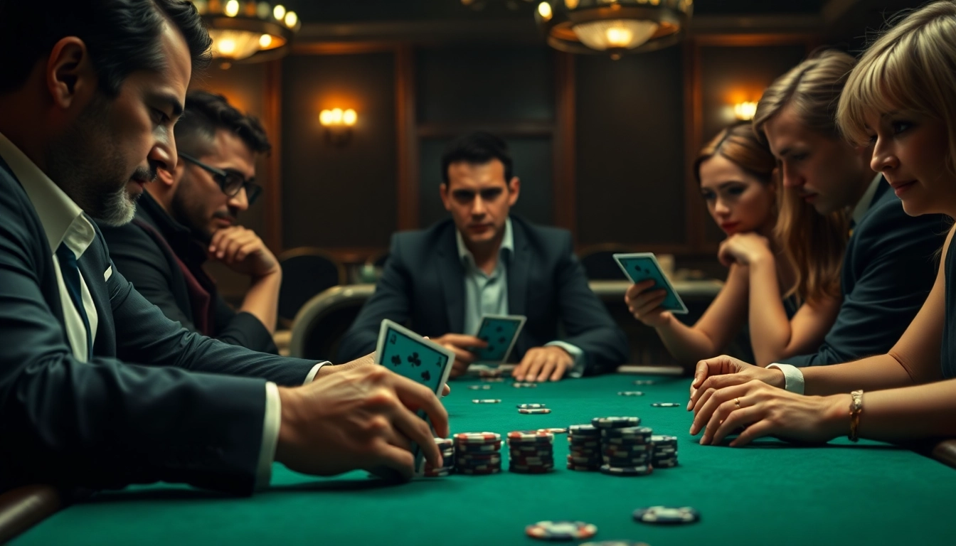 Engaged players enjoying a Poker Game in a lively casino setting.