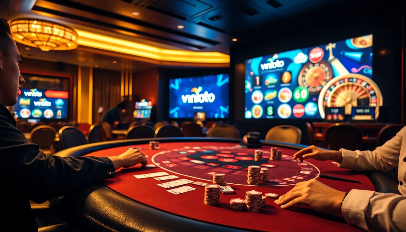 Experience the thrill of vnloto at a luxurious poker table surrounded by casino excitement.