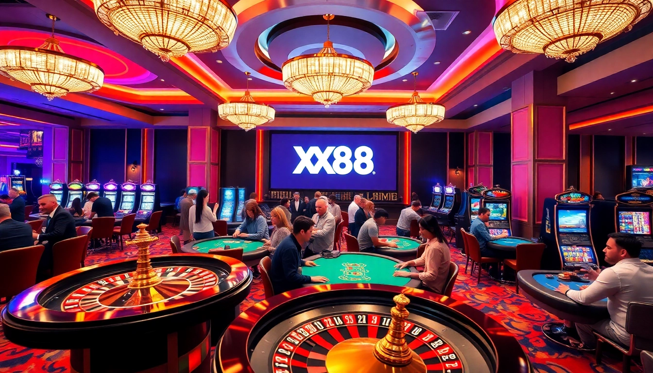 Experience excitement at XX88's vibrant casino with players engaged in thrilling table games.