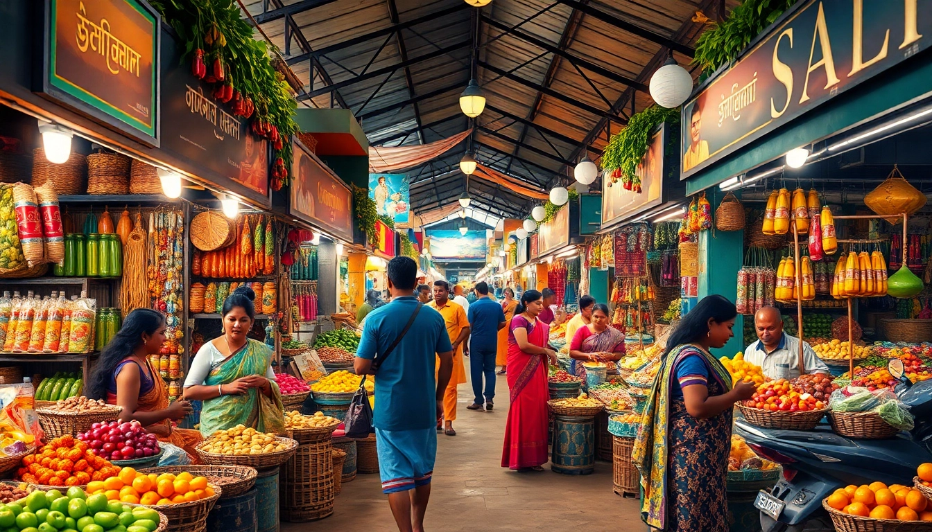 Lanka Ad showcasing a vibrant Sri Lankan marketplace scene bustling with local crafts and produce.