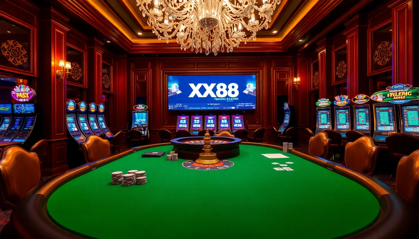 Experience the thrill of XX88 at a luxurious poker table with vibrant chips and cards.