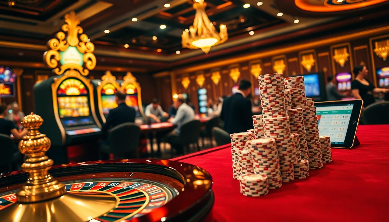 Experience the thrill of rr88itcom with vibrant casino visuals featuring exciting games and luxury decor.