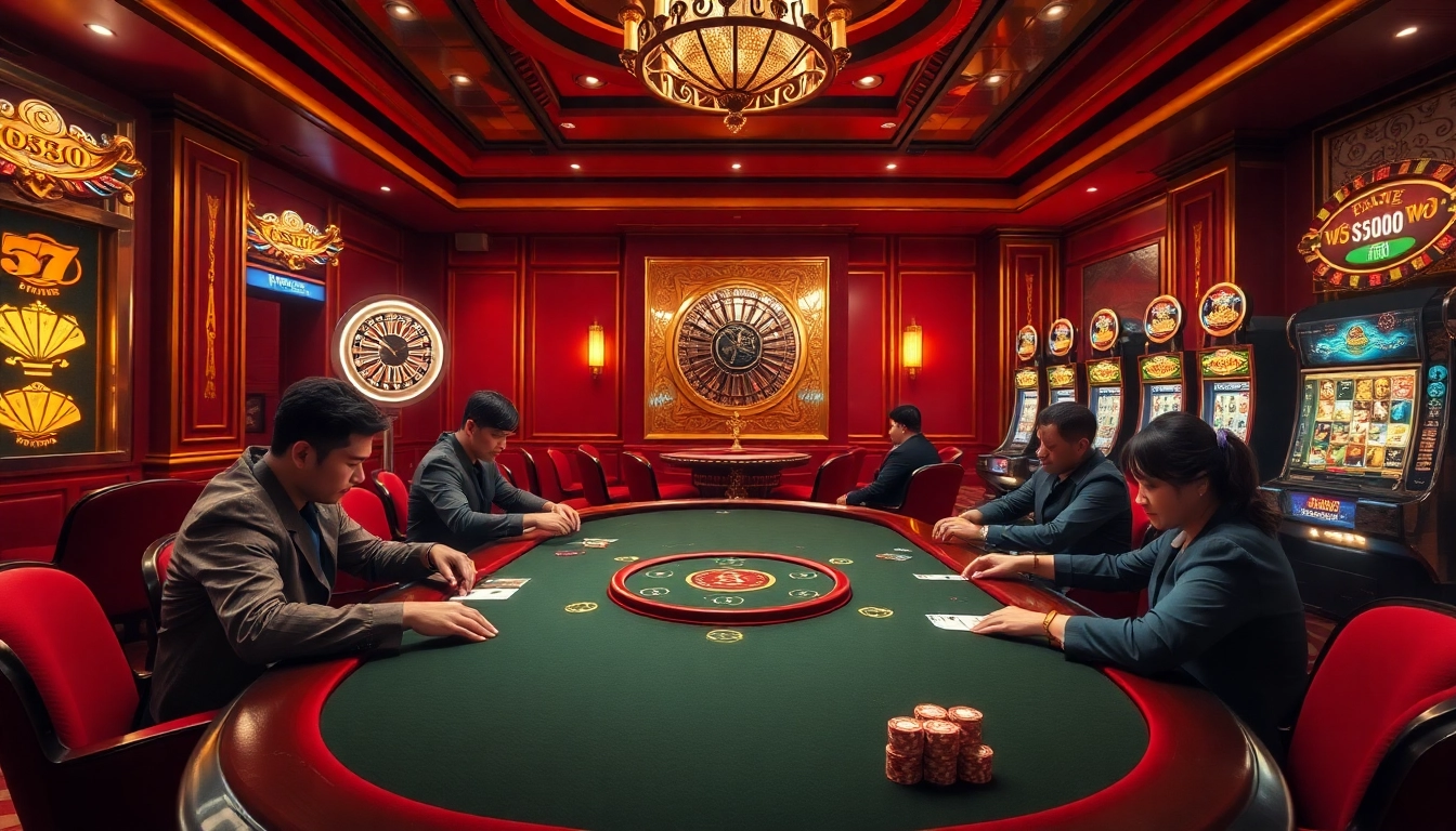 Experience the thrill of BJ38 with vibrant casino tables, poker chips, and high-stakes games.