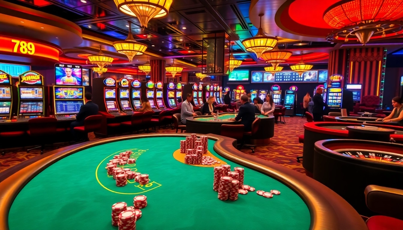 Experience the thrilling vibe of 789 win with an exciting casino scene showcasing vibrant games and enthusiastic players.