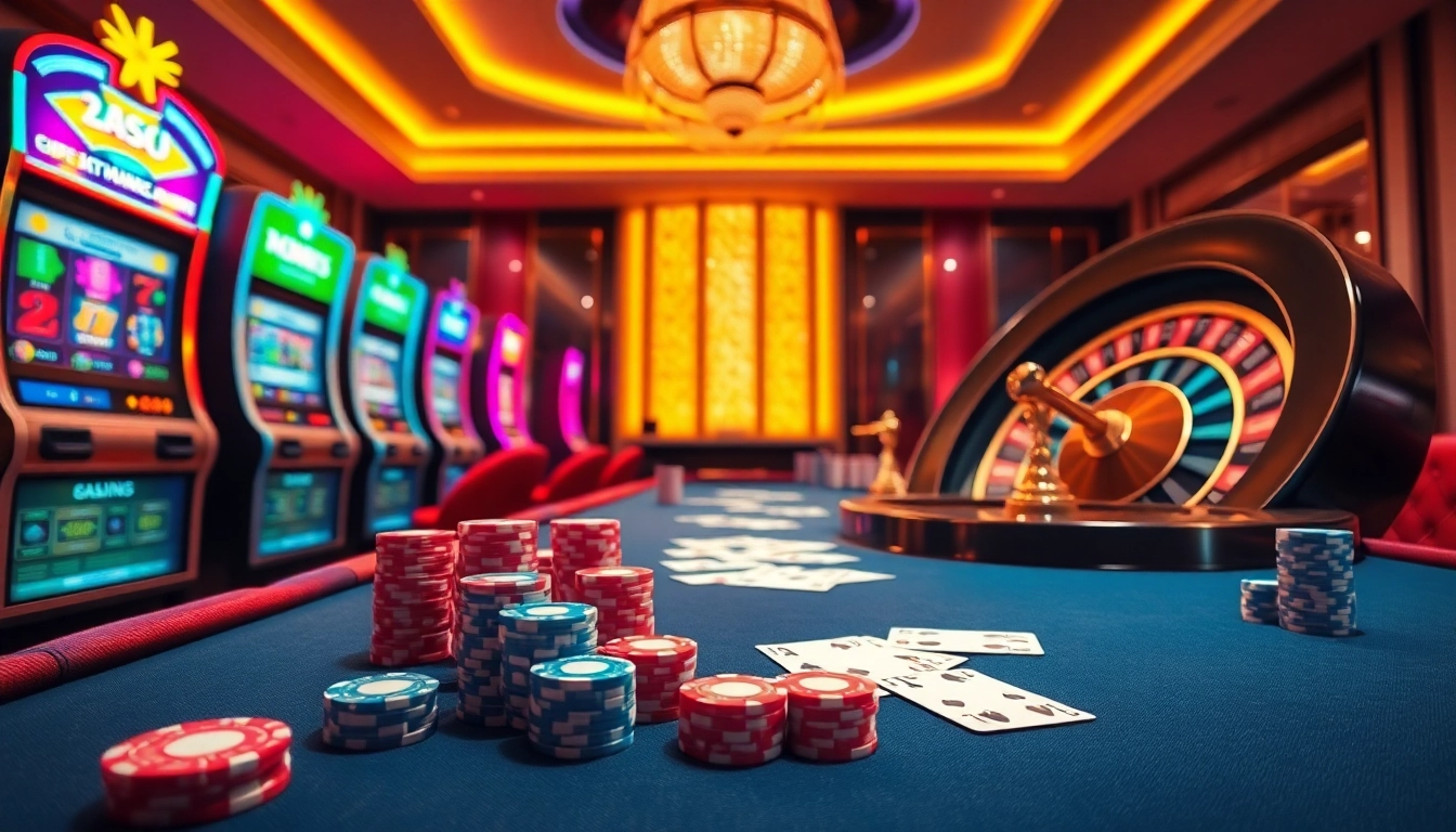 Experience the excitement of gambling at https://789club.quest/, showcasing vibrant casino tables and slot machines.