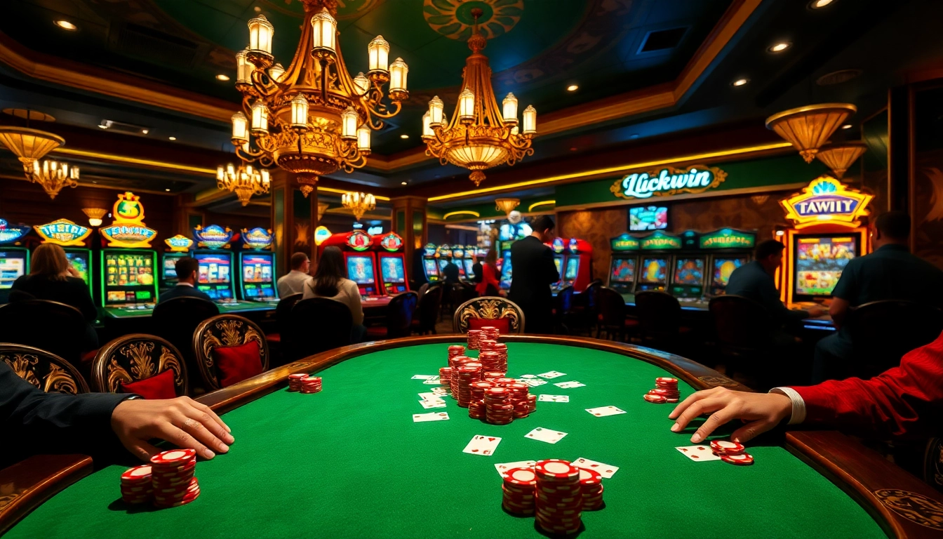 Exciting gameplay at Luckwin Casino with vibrant poker chips and a lively atmosphere.