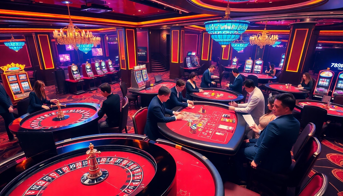 Experience the thrill of 789WIN casino with vibrant tables and engaged gamblers.