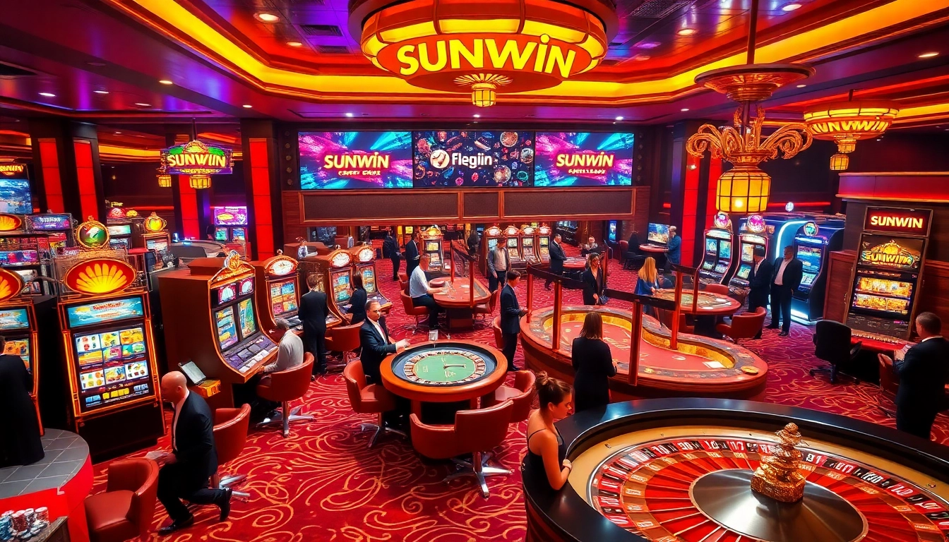 Players enjoying diverse games at Sunwin casino, showcasing excitement and vibrant gaming atmosphere.
