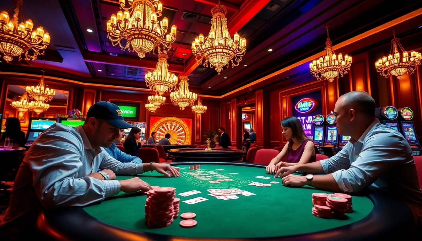 Players strategizing at a poker table, embodying the thrill of gambling at https://kkwin.diy/ in 2025.