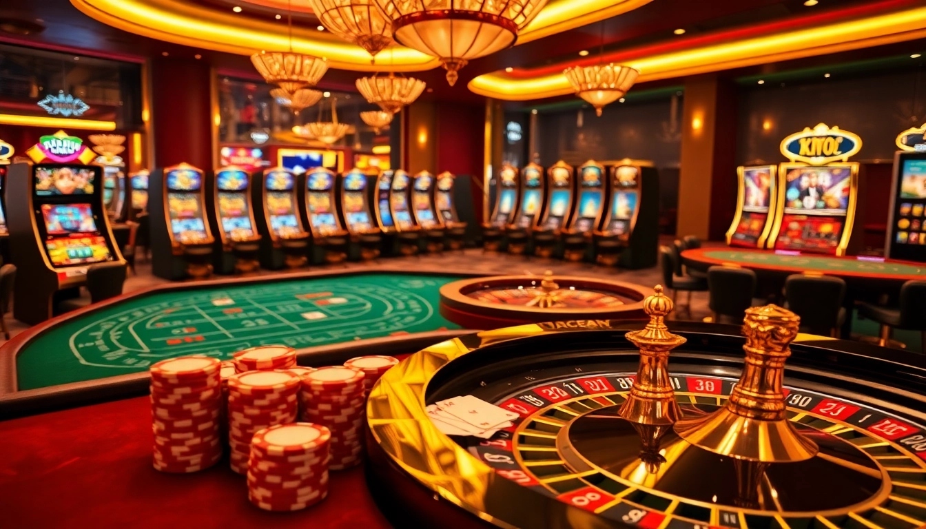Players betting on poker at a luxurious casino, featuring jagoan86 elements like cards and chips.