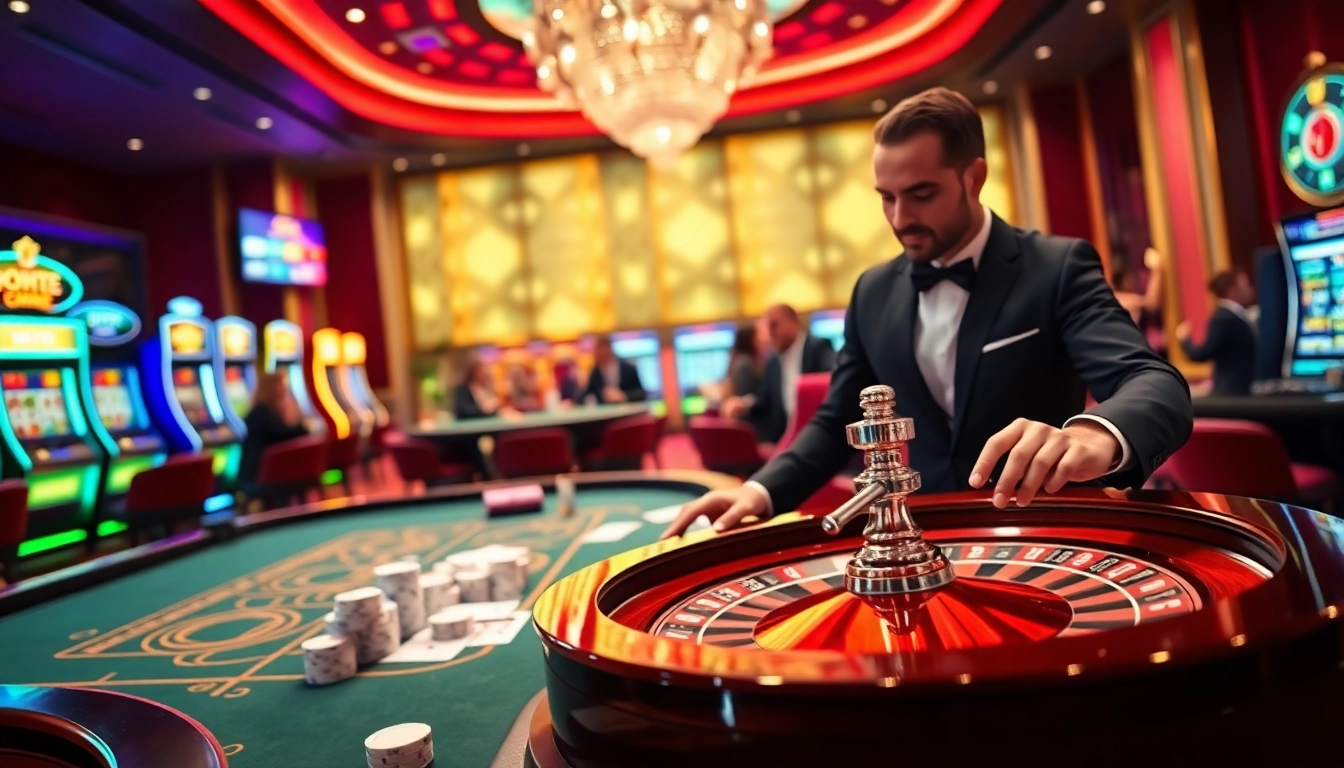 Experience raja 88 excitement at a luxurious casino table with roulette and poker games.