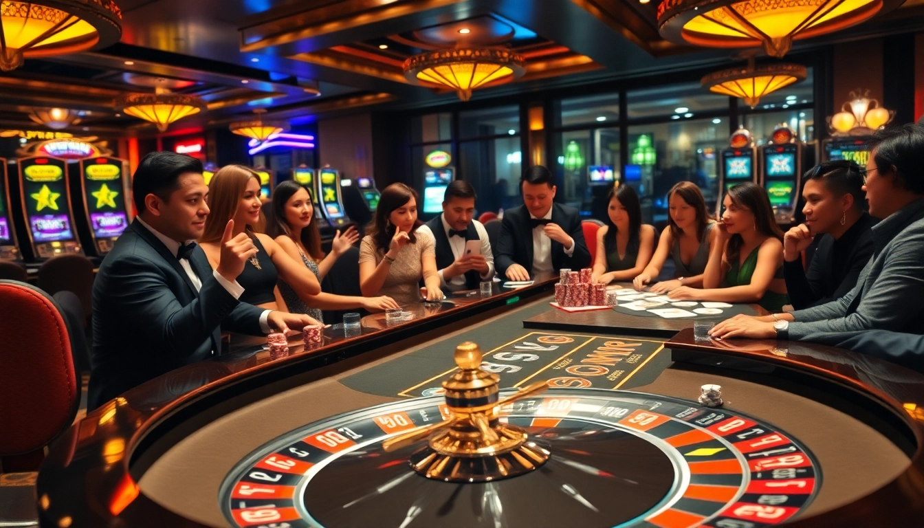 Players strategizing at a poker table in a luxurious casino environment - https://nk88net.com/