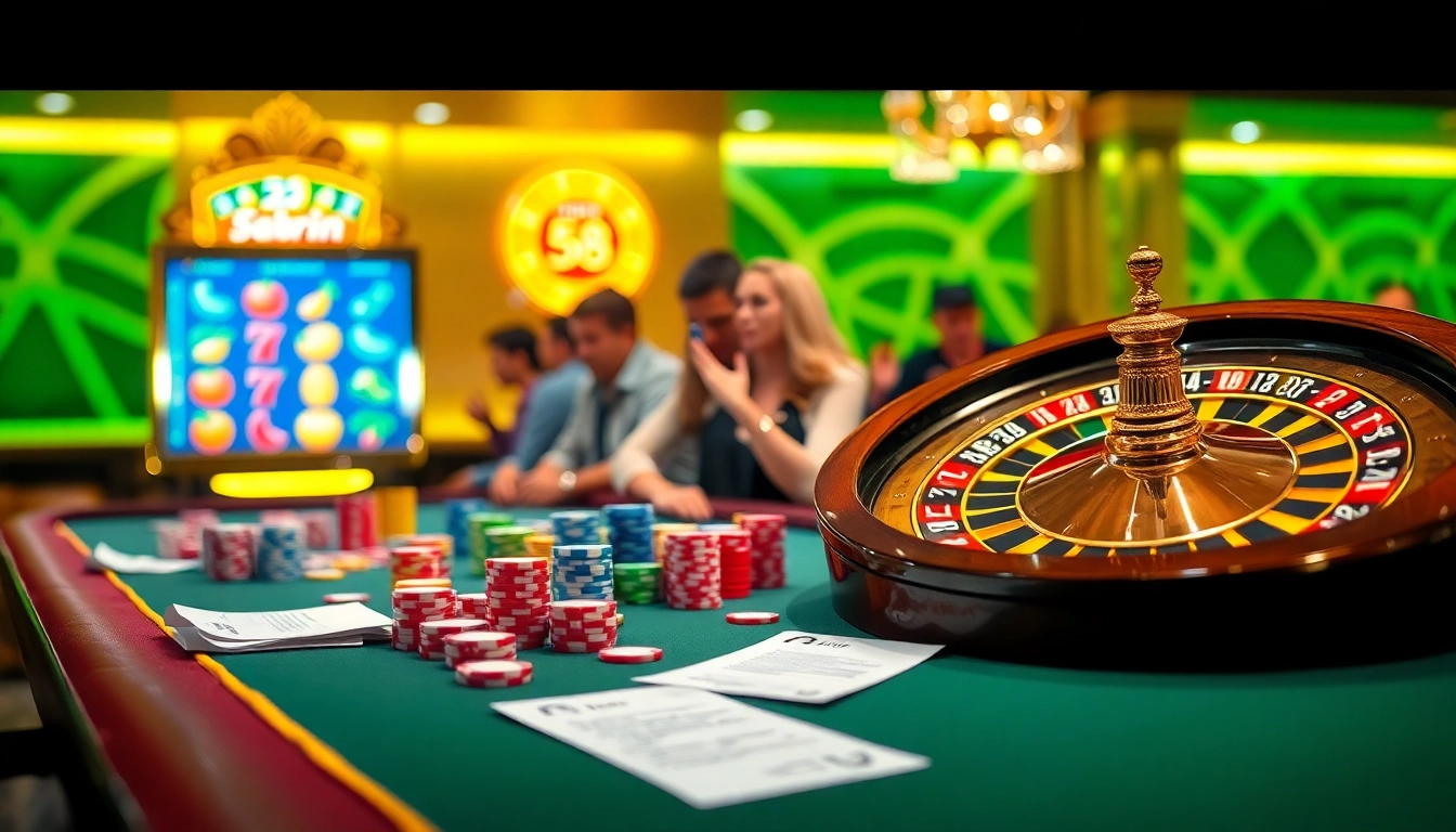 Players enjoying thrilling games at the 58win casino table filled with colorful chips and cards.