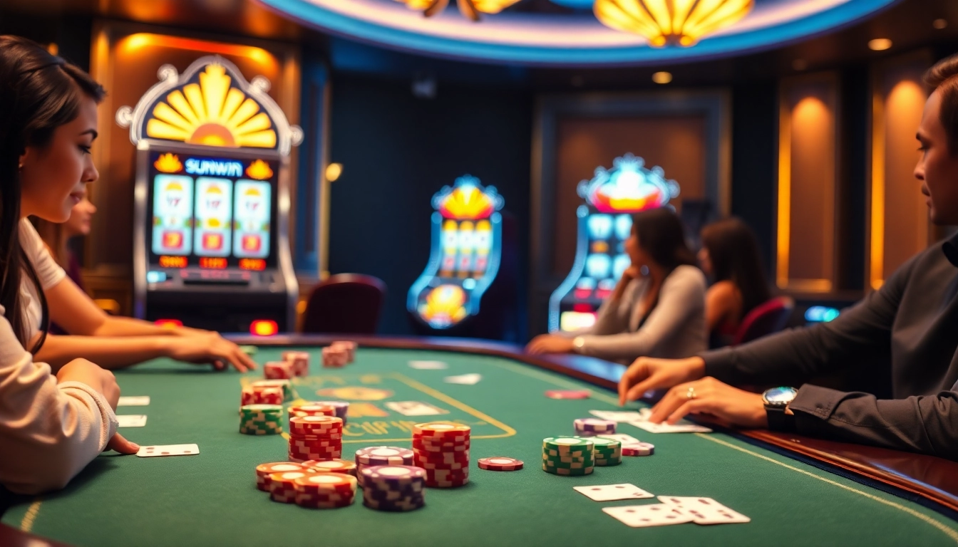 Sunwin offers an exhilarating poker game experience surrounded by vibrant casino elements and engaging players.