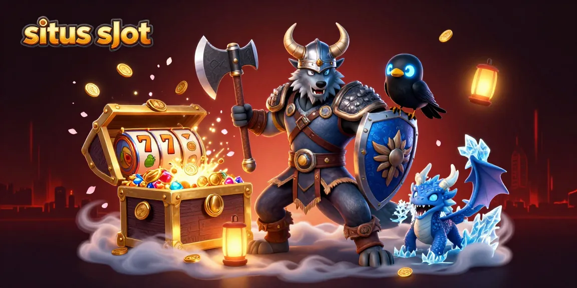 Menang besar di situs slot dengan karakter Viking dan naga dalam ilustrasi 3D yang memukau.