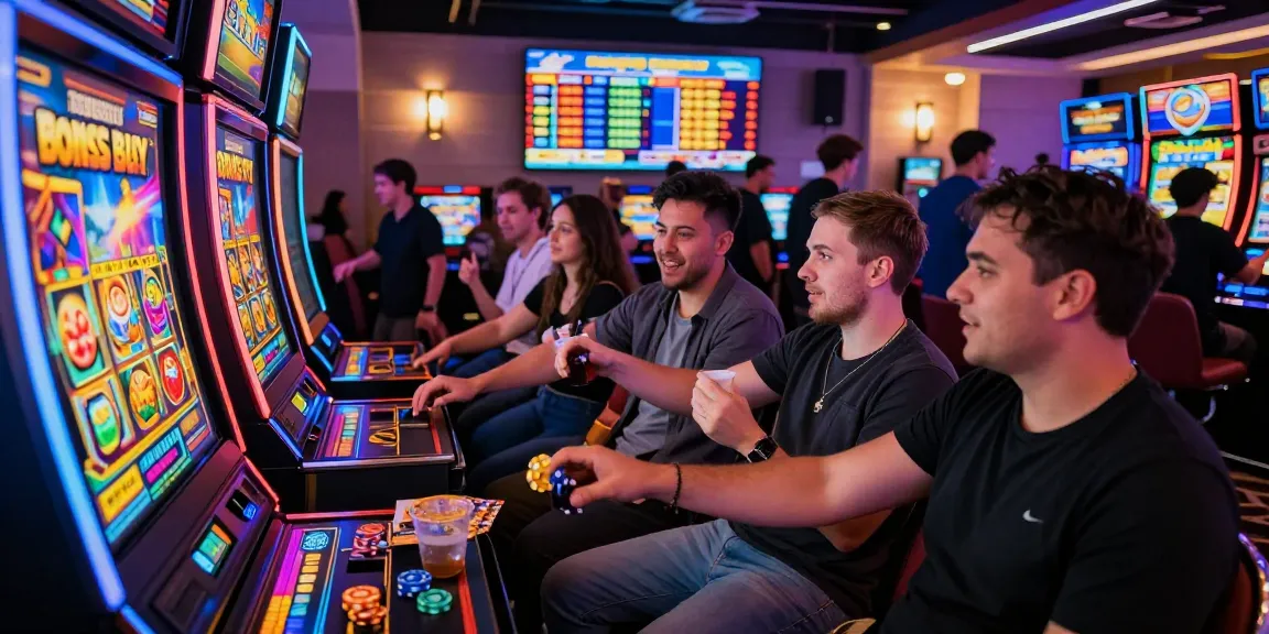 Exciting players engaging with bonus buy slots in a vibrant casino environment.